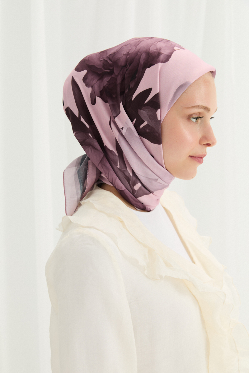Lotus Desen Soft Eşarp - Pudra - 1