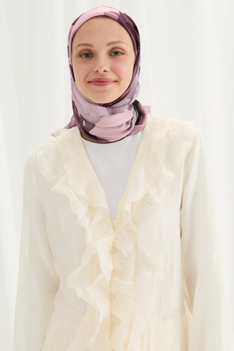 Lotus Desen Soft Eşarp - Pudra - 4