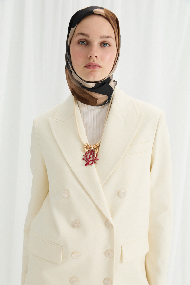 Lotus Desen Soft Eşarp - Siyah-Bej - 3