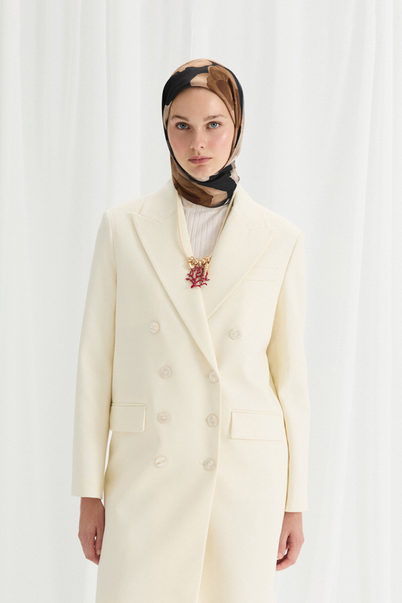 Lotus Desen Soft Eşarp - Siyah-Bej - 2