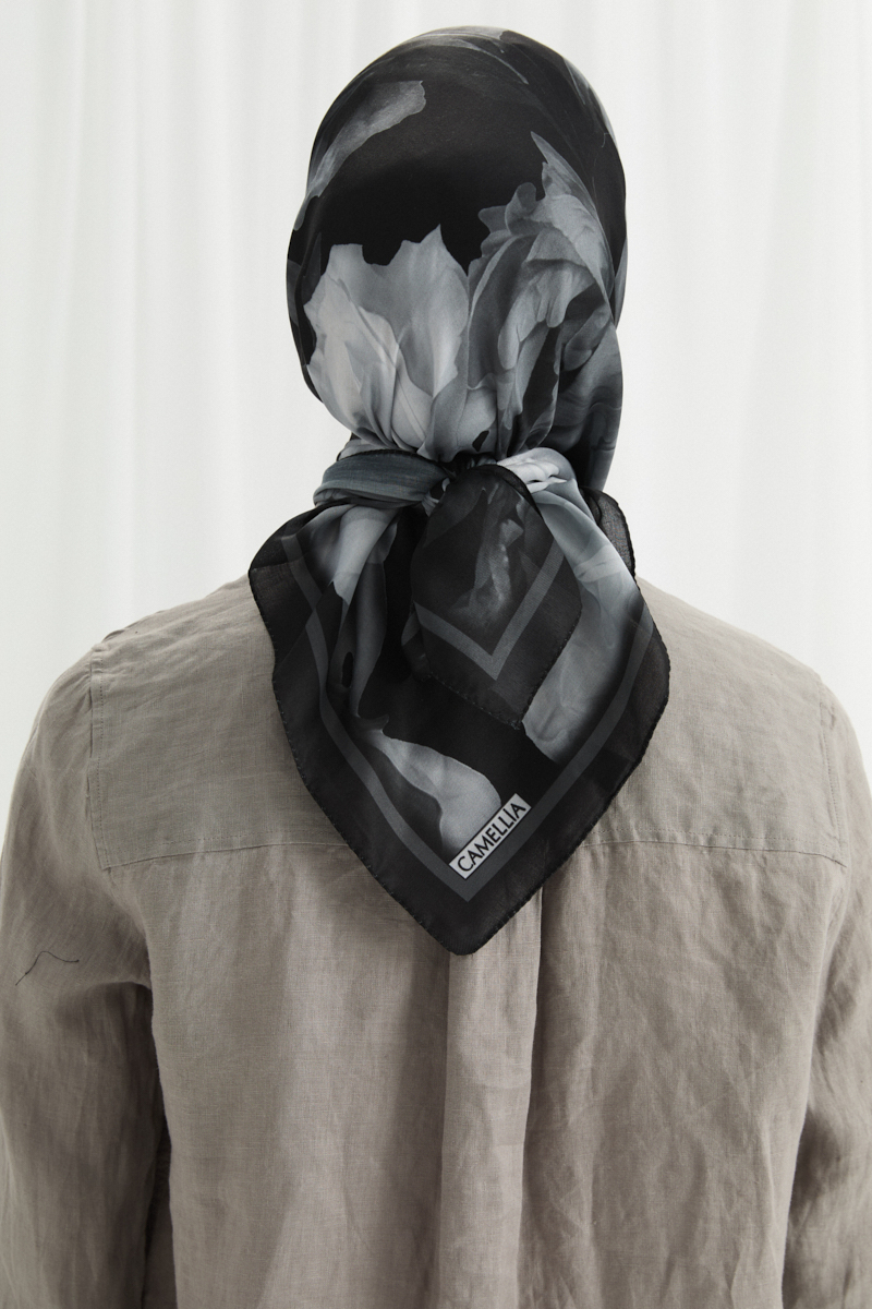 Lotus Desen Soft Eşarp - Siyah - 4