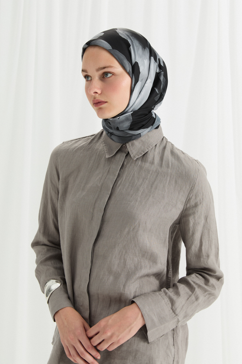 Lotus Desen Soft Eşarp - Siyah - 1