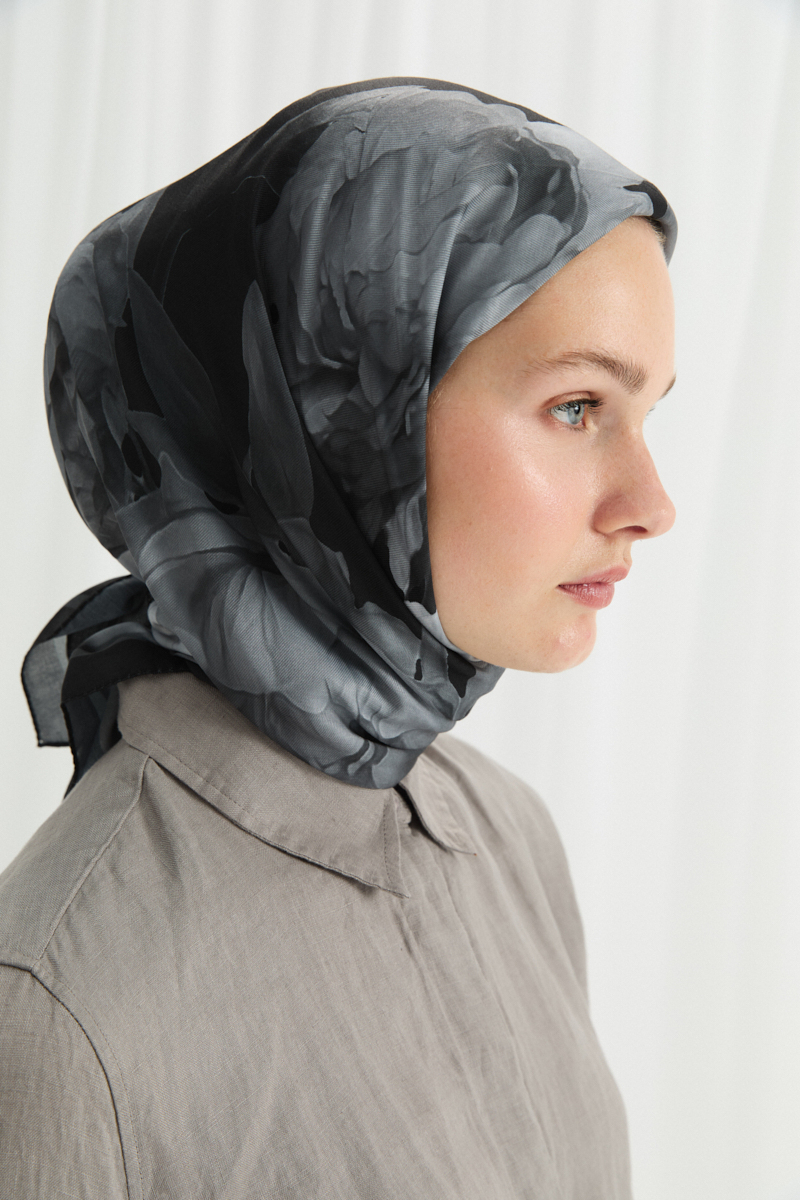 Lotus Desen Soft Eşarp - Siyah - 3