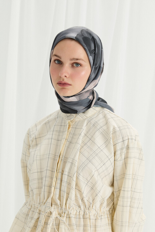 Lotus Desen Soft Eşarp - Soğuk Gri - Camellia Scarfs (1)
