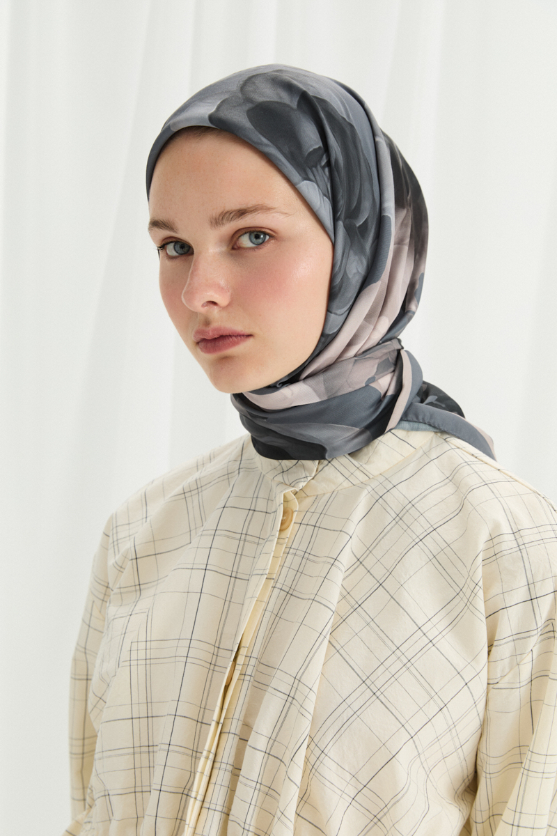 Lotus Desen Soft Eşarp - Soğuk Gri - 3