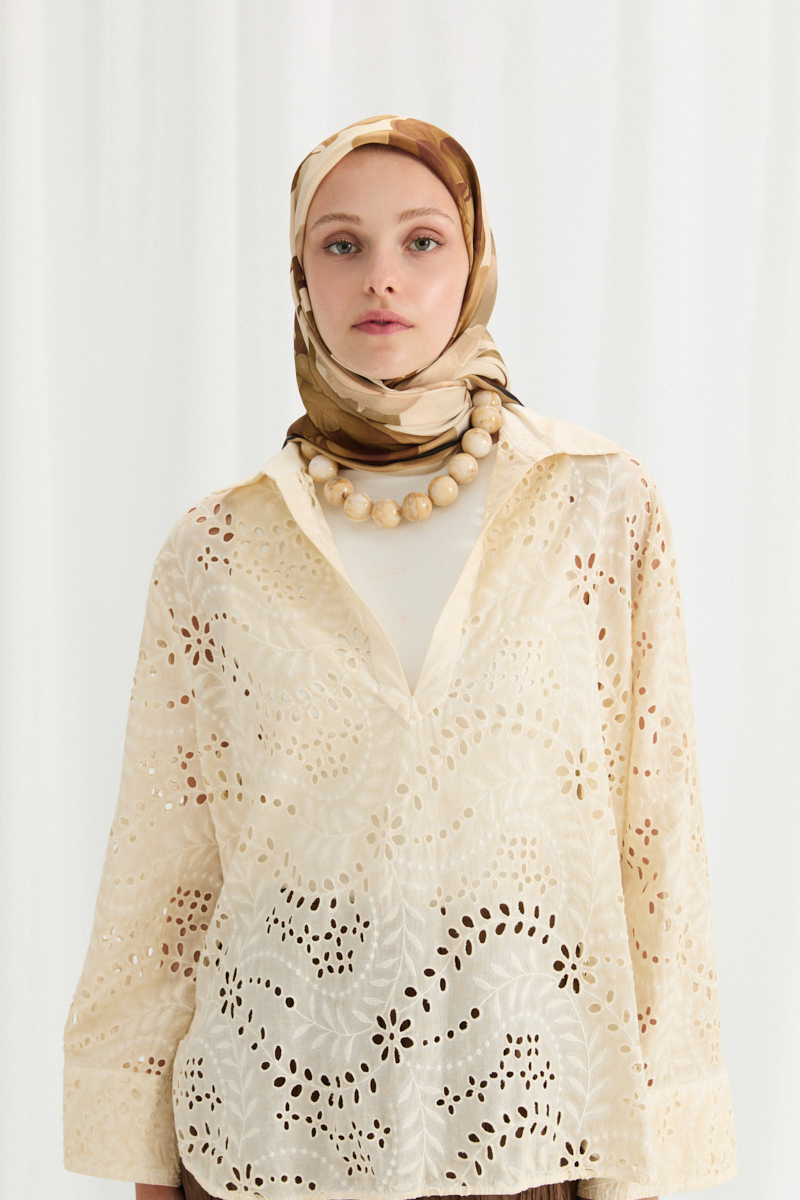 Lotus Desen Soft Eşarp - Tereyağ Sarısı - 2