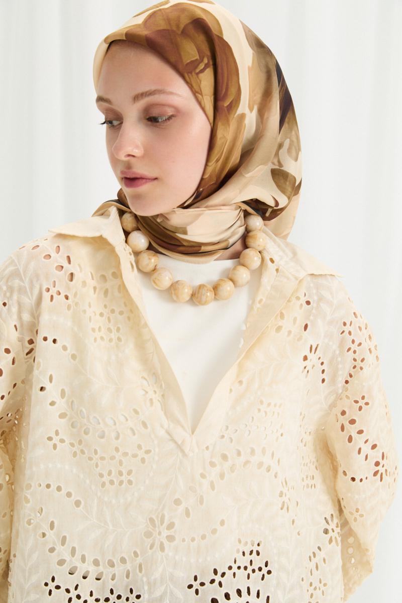 Lotus Desen Soft Eşarp - Tereyağ Sarısı - 3