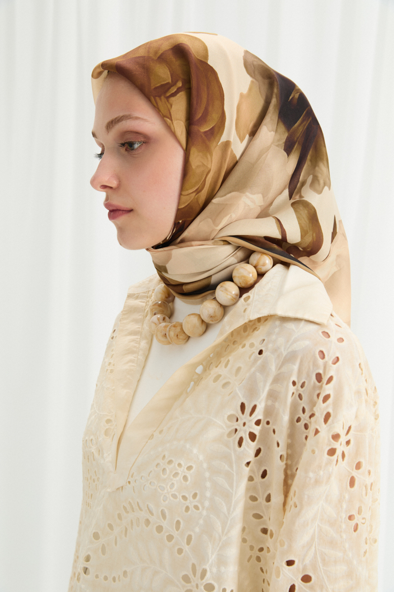 Lotus Desen Soft Eşarp - Tereyağ Sarısı - 1