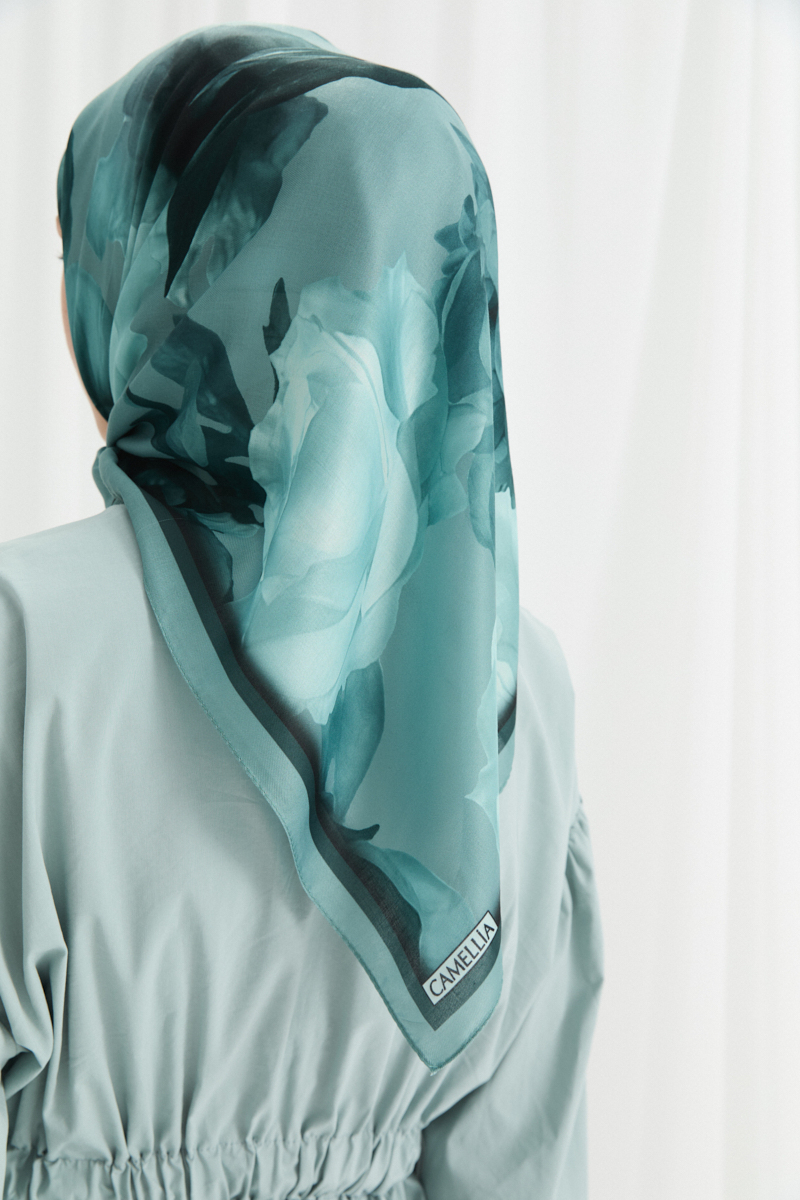 Lotus Desen Soft Eşarp - Turkuaz - 4