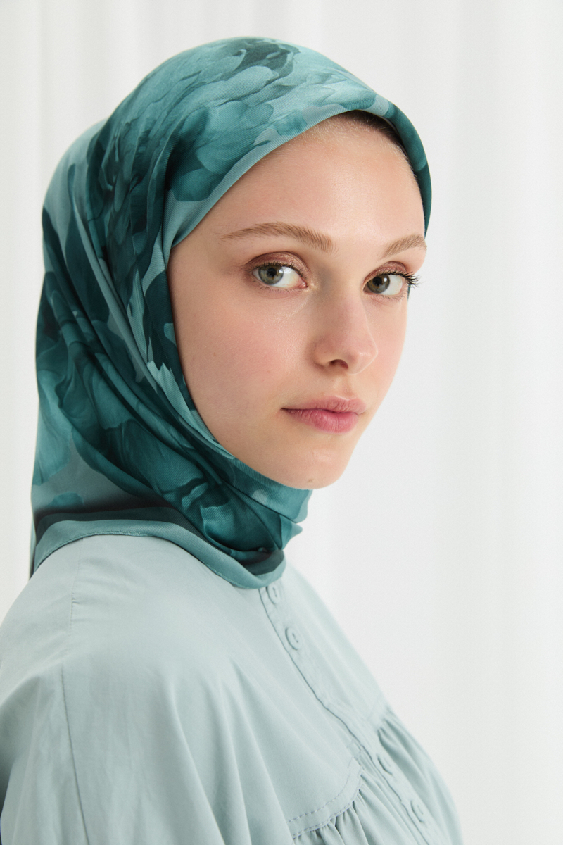 Lotus Desen Soft Eşarp - Turkuaz - 3