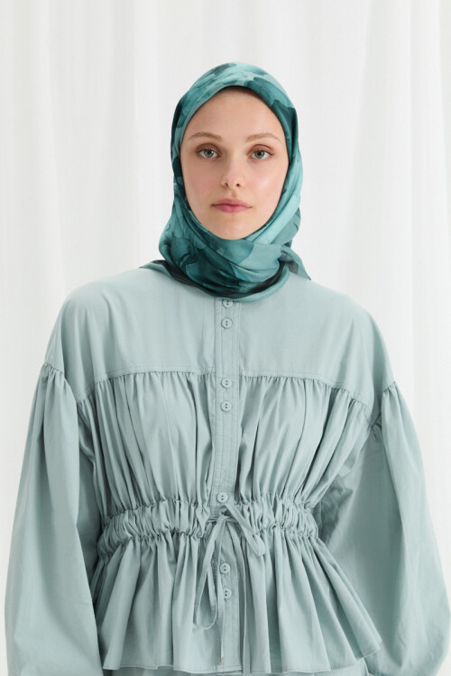 Lotus Desen Soft Eşarp - Turkuaz - Camellia Scarfs (1)