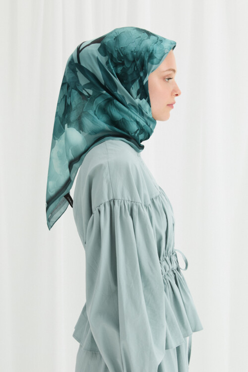 Lotus Desen Soft Eşarp - Turkuaz 