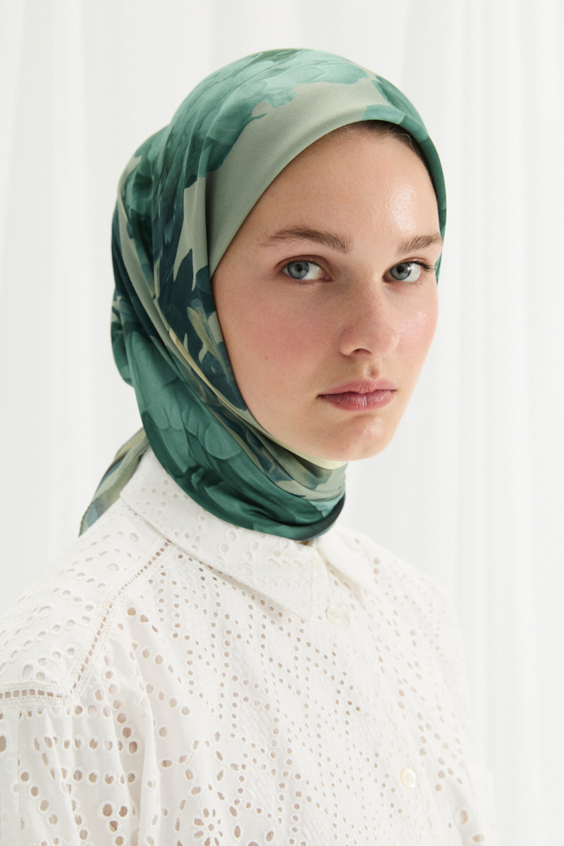 Lotus Desen Soft Eşarp -Yeşil - 3