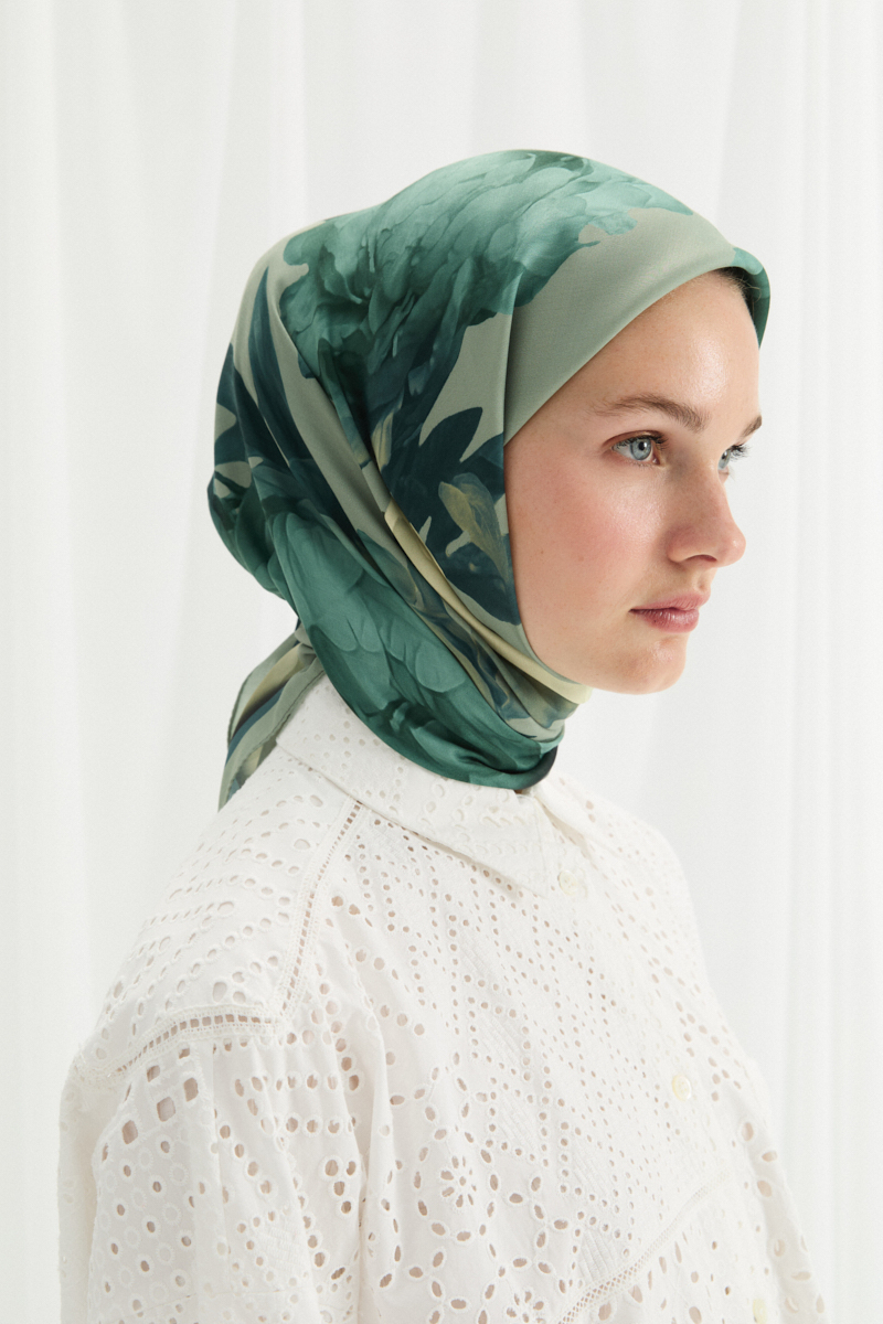 Lotus Desen Soft Eşarp -Yeşil - 4