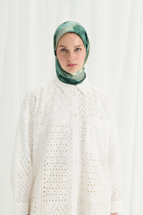 Lotus Desen Soft Eşarp -Yeşil - Camellia Scarfs (1)