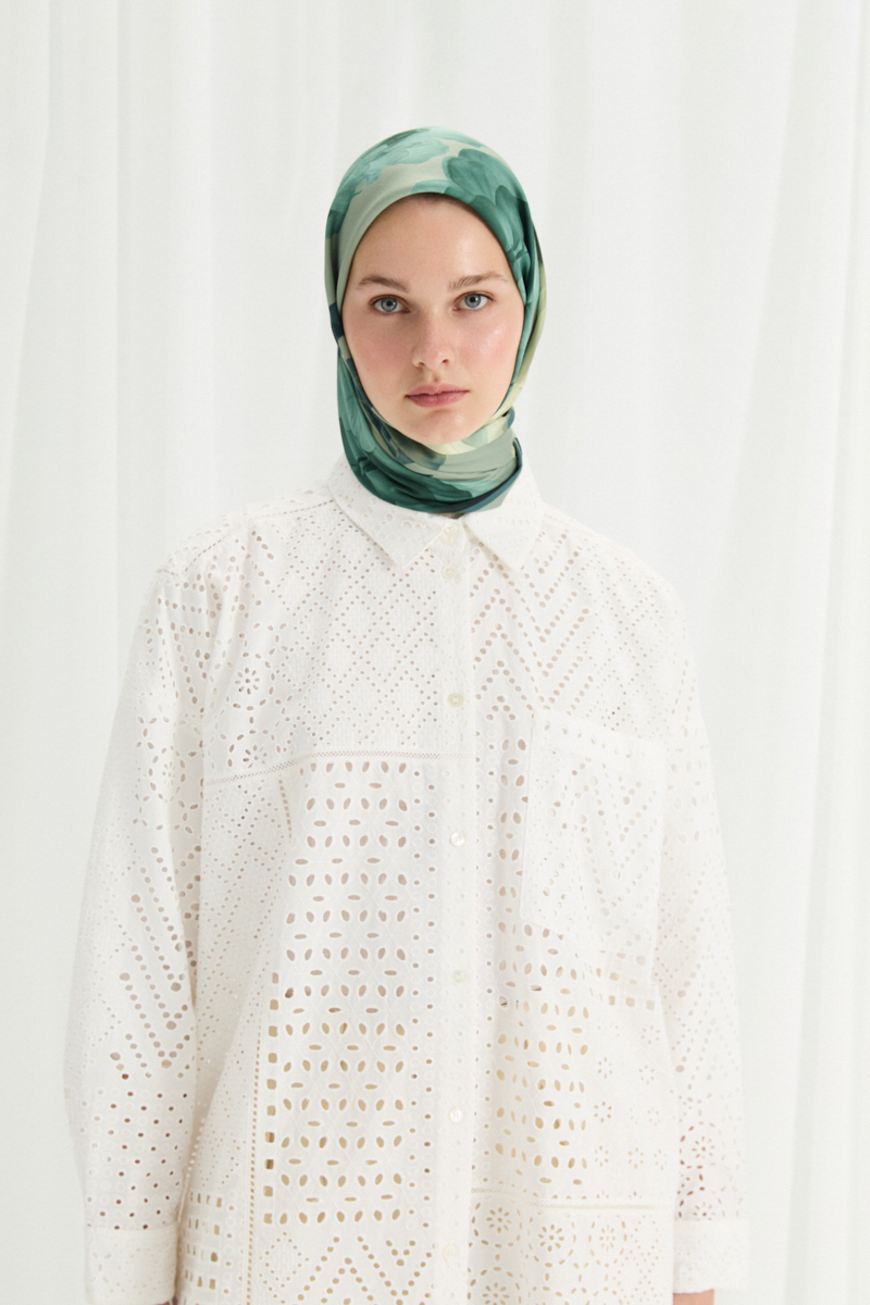 Lotus Desen Soft Eşarp -Yeşil - 2