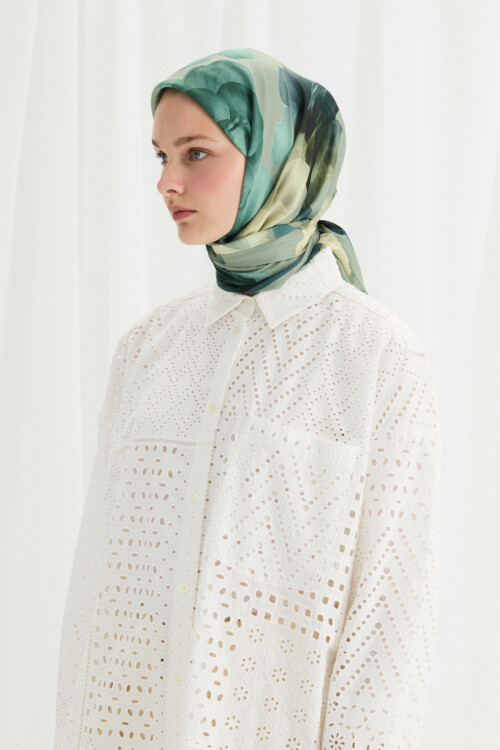 Lotus Desen Soft Eşarp -Yeşil 
