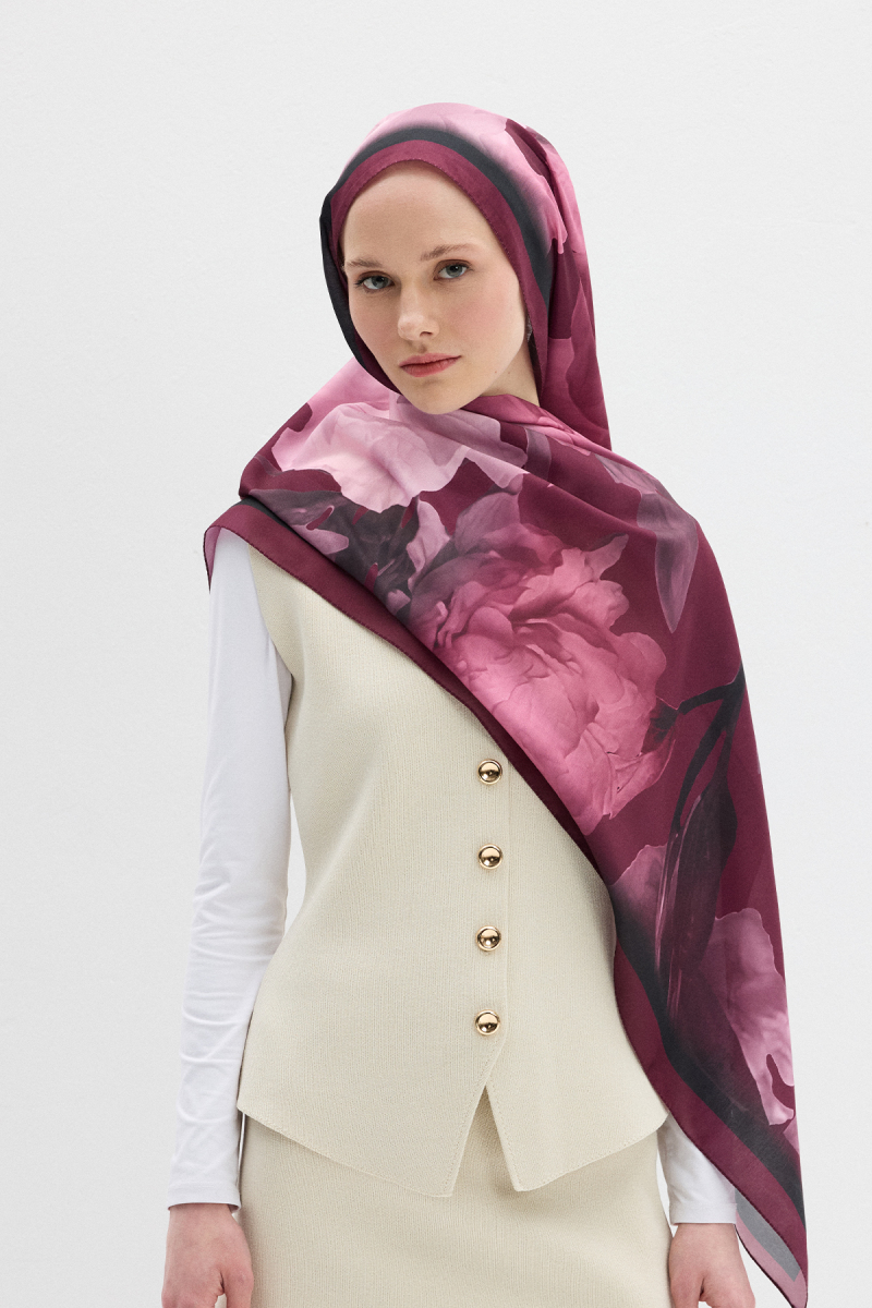 Lotus Desen Soft Şal - Açık Mürdüm - 1