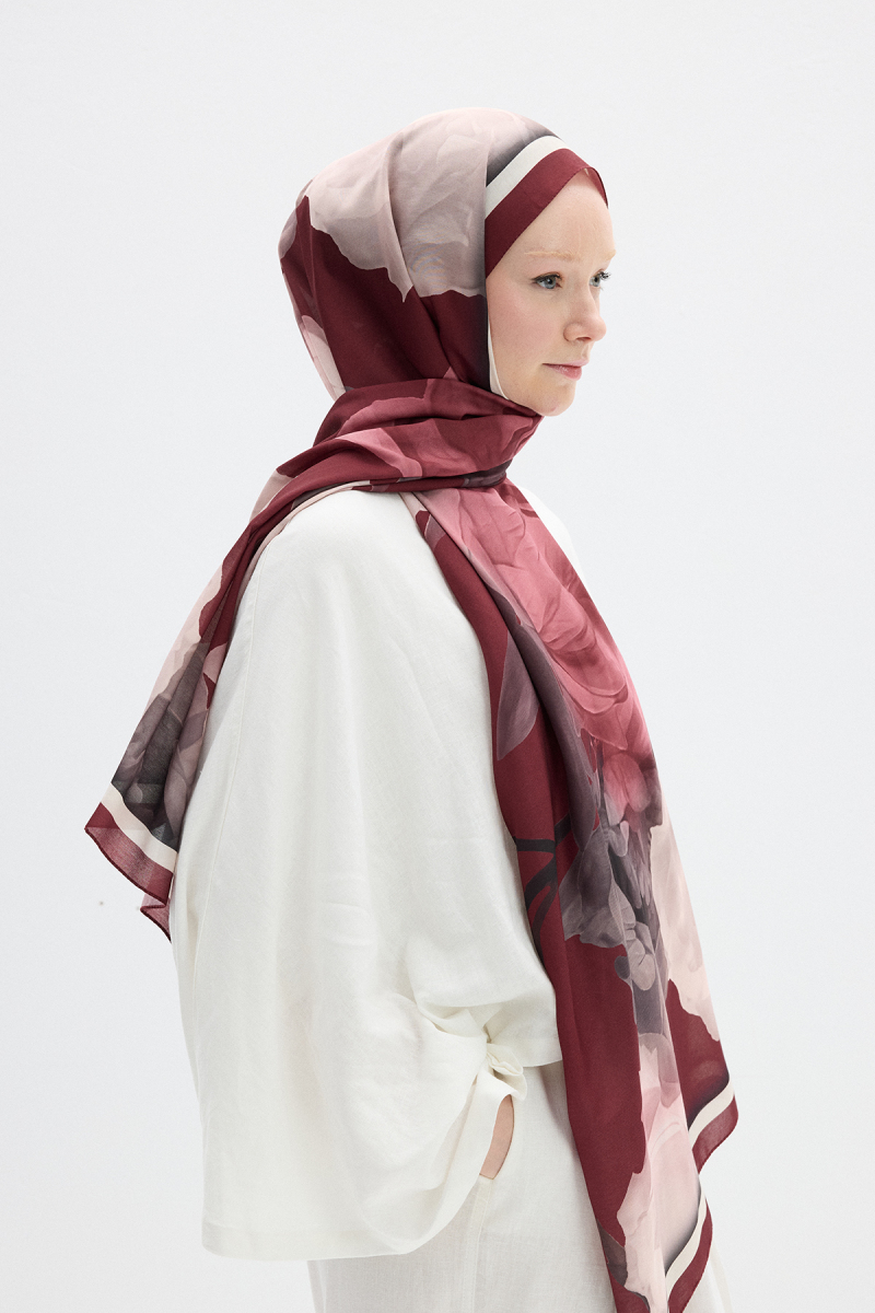 Lotus Desen Soft Şal - Bordo - 2