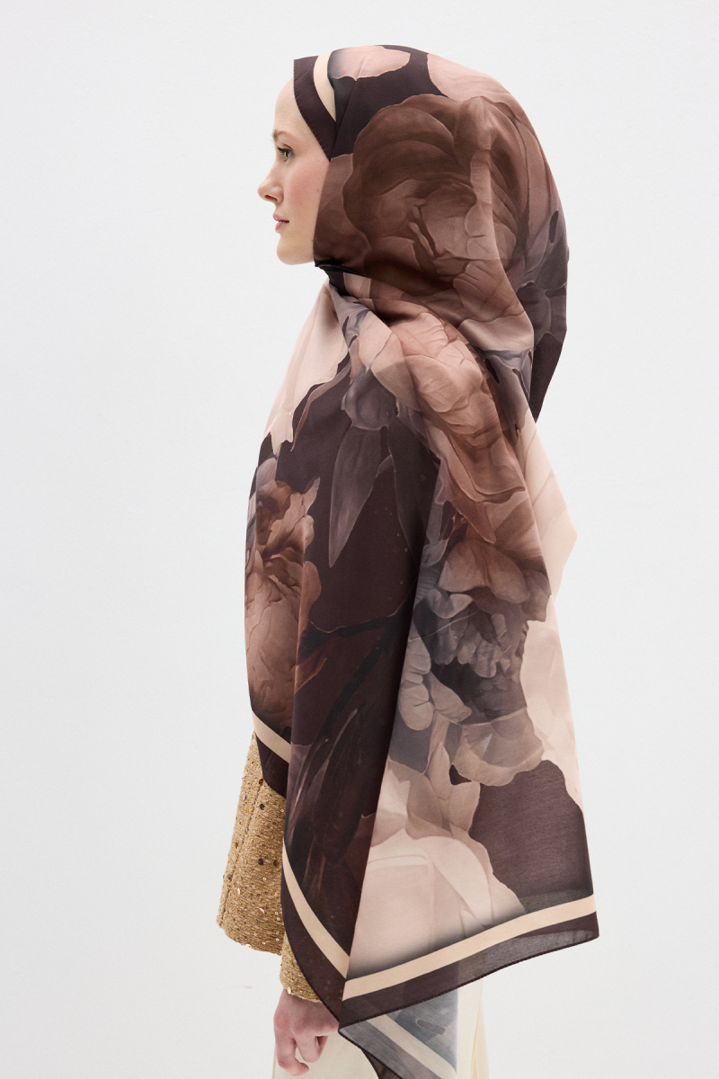 Lotus Desen Soft Şal - Koyu Kahve - 3