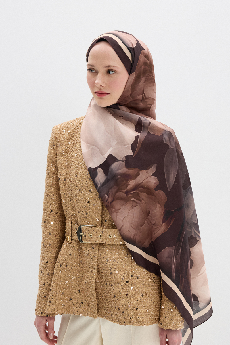 Lotus Desen Soft Şal - Koyu Kahve - 2