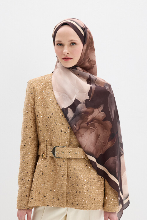 Lotus Desen Soft Şal - Koyu Kahve - Camellia Scarfs