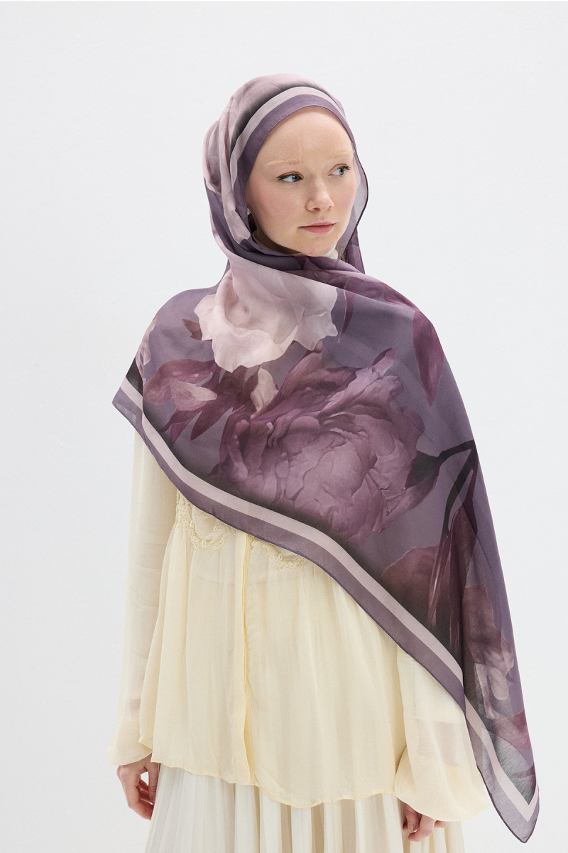 Lotus Desen Soft Şal - Lavanta - 3