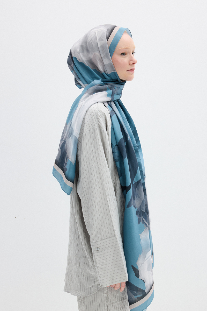 Lotus Desen Soft Şal - Mavi - 2