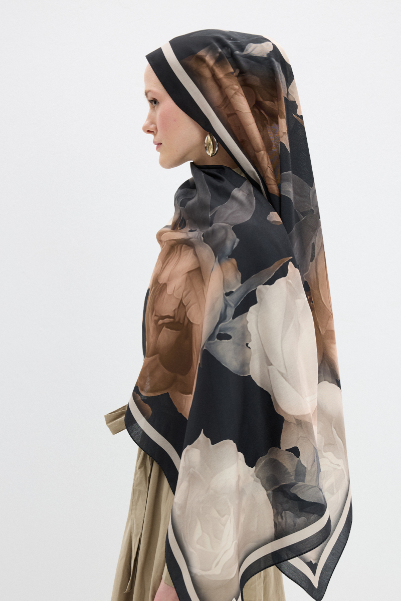 Lotus Desen Soft Şal - Siyah / Bej - 3