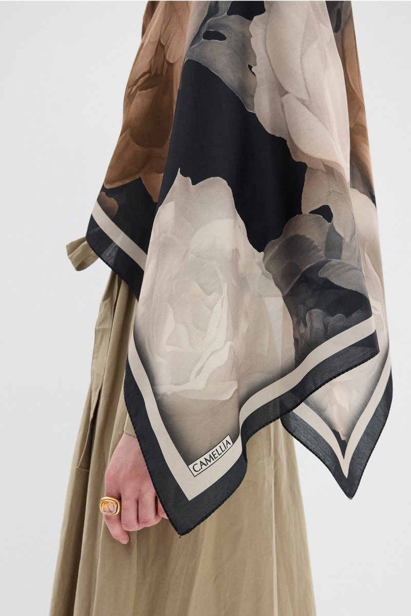 Lotus Desen Soft Şal - Siyah / Bej - 4