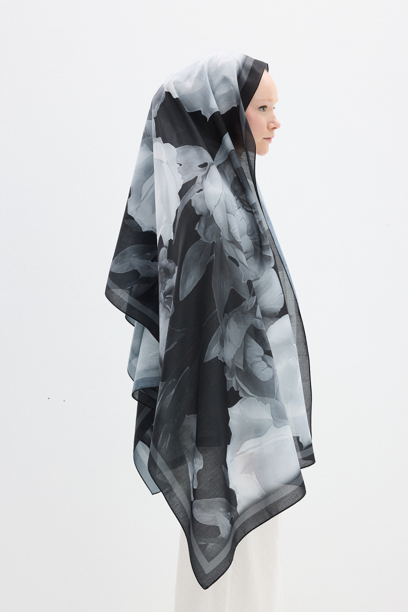 Lotus Desen Soft Şal - Siyah - 3