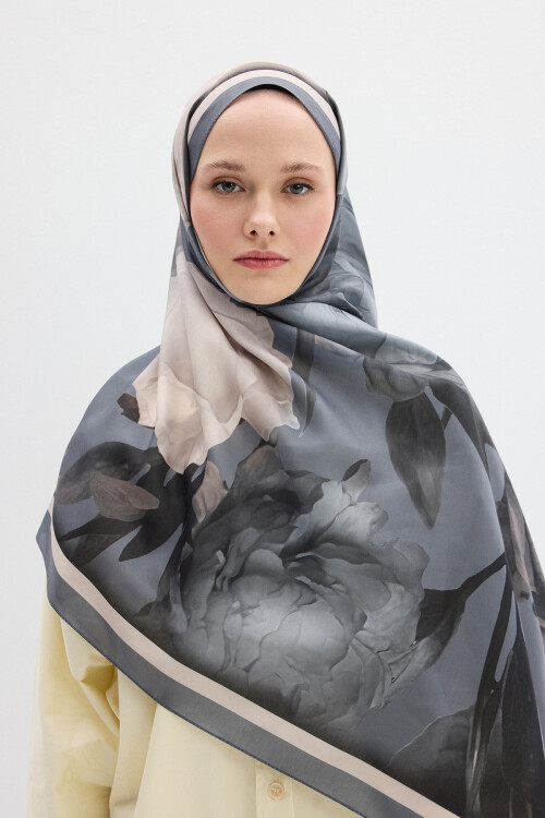 Lotus Desen Soft Şal - Soğuk Gri - Camellia Scarfs (1)