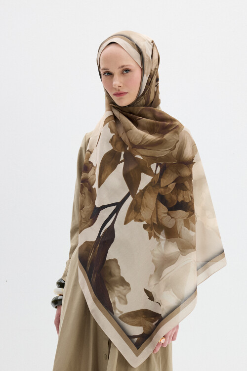 Lotus Desen Soft Şal - Bej - Camellia Scarfs