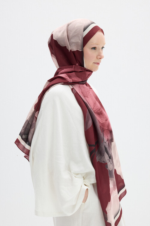 Lotus Desen Soft Şal - Bordo - Camellia Scarfs (1)