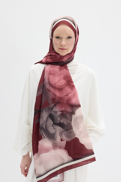 Lotus Desen Soft Şal - Bordo - Camellia Scarfs