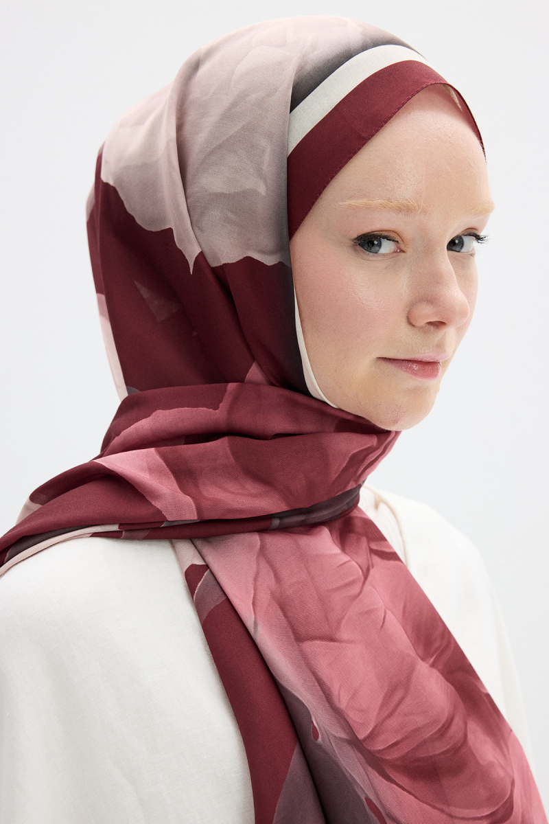 Lotus Desen Soft Şal - Bordo - 3