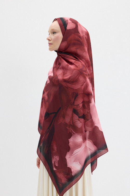 Lotus Desen Soft Şal - Cherry - Camellia Scarfs (1)