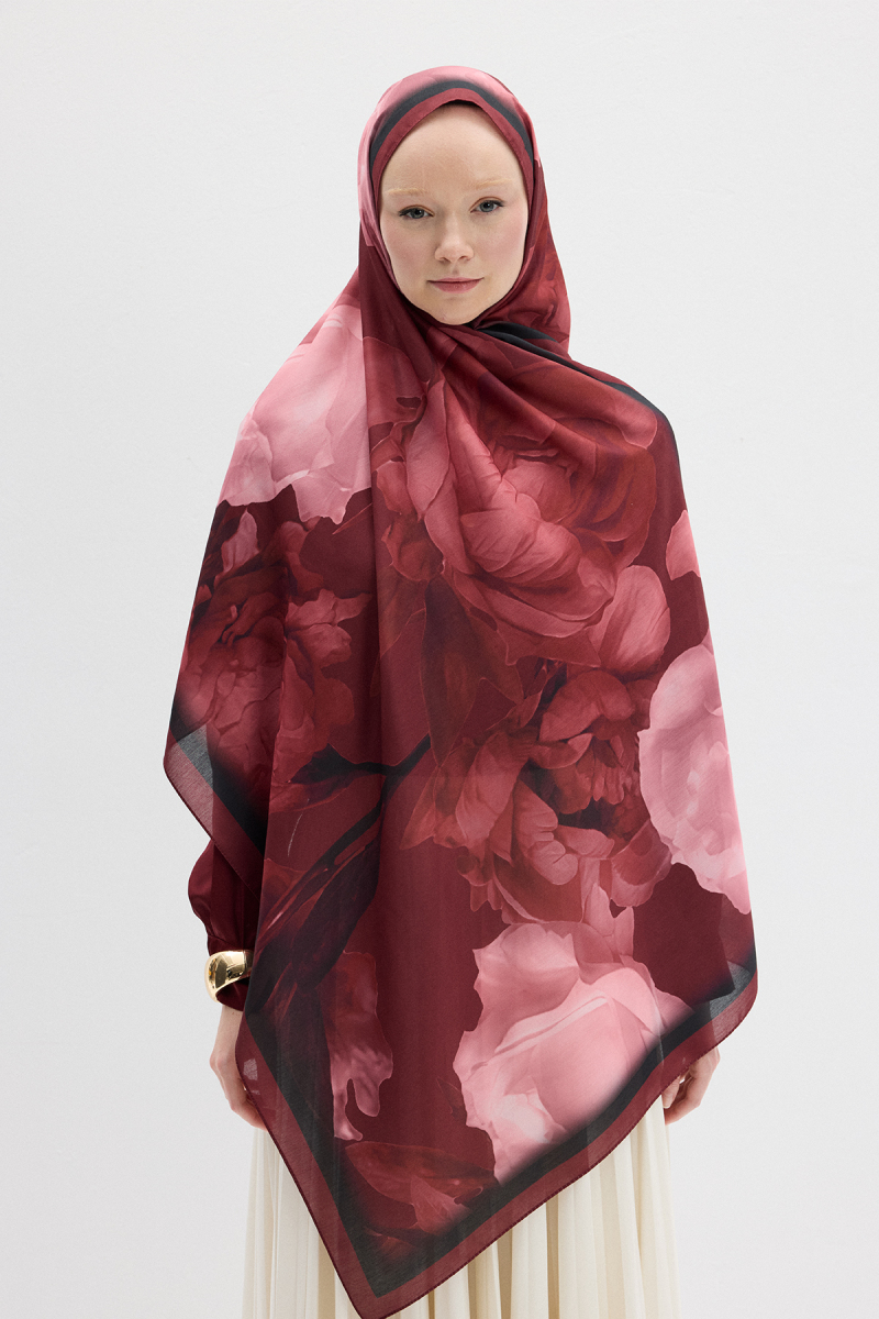 Lotus Desen Soft Şal - Cherry - 1
