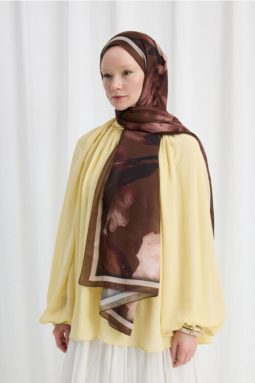 Lotus Desen Soft Şal - Haki - Camellia Scarfs (1)