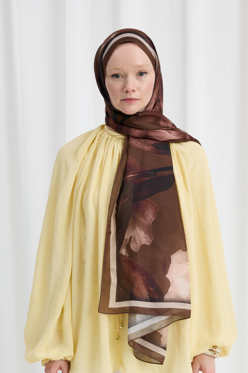 Lotus Desen Soft Şal - Haki - Camellia Scarfs