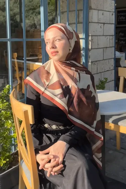 Lotus Desen Soft Şal - Kiremit - Camellia Scarfs (1)