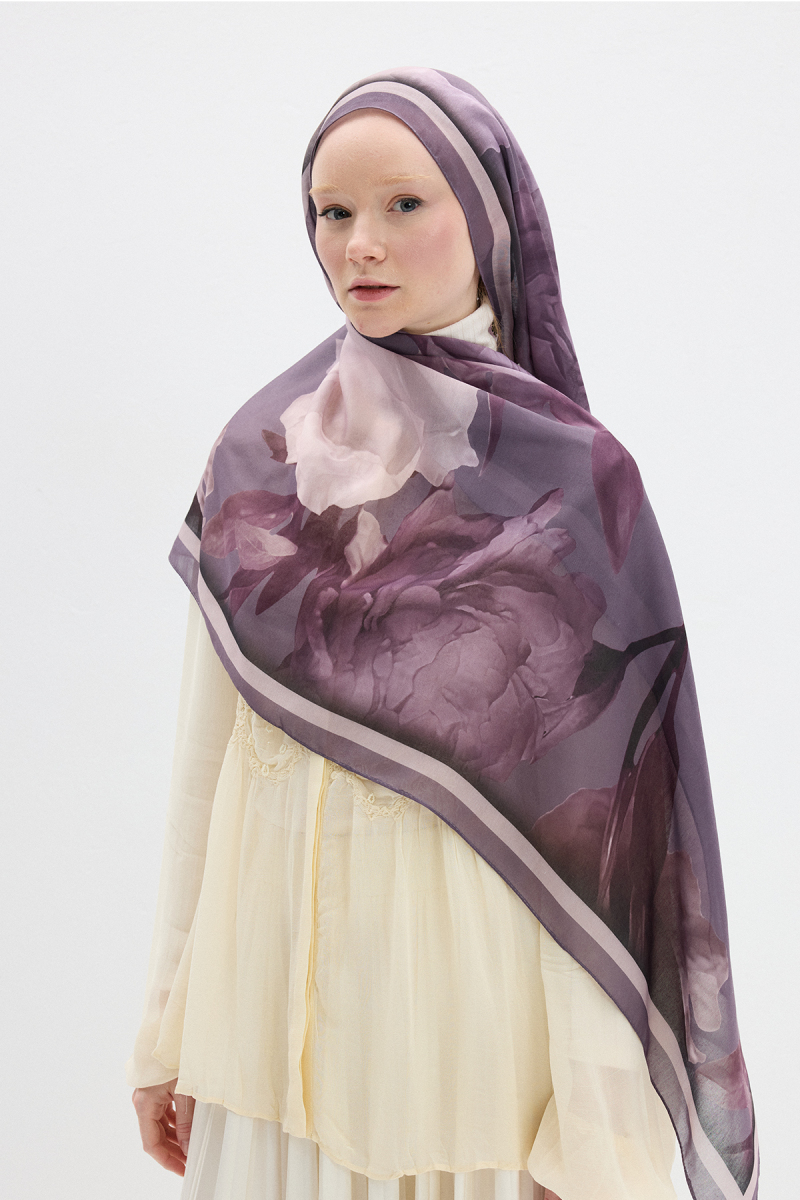 Lotus Desen Soft Şal - Lavanta - 2