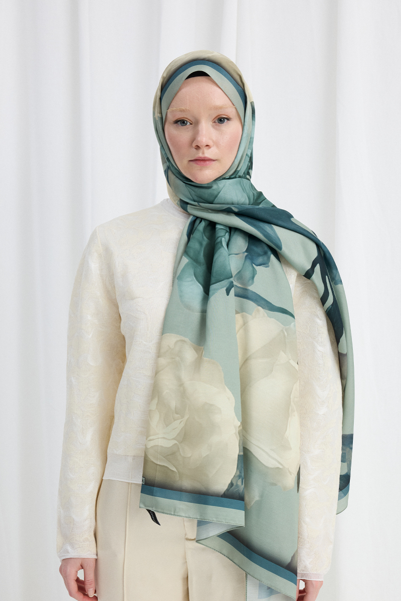 Lotus Desen Soft Şal - Mint - 1