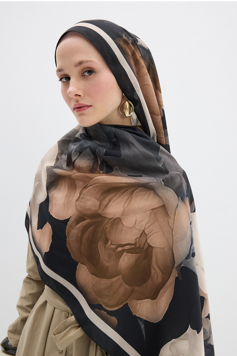 Lotus Desen Soft Şal - Siyah / Bej - 2
