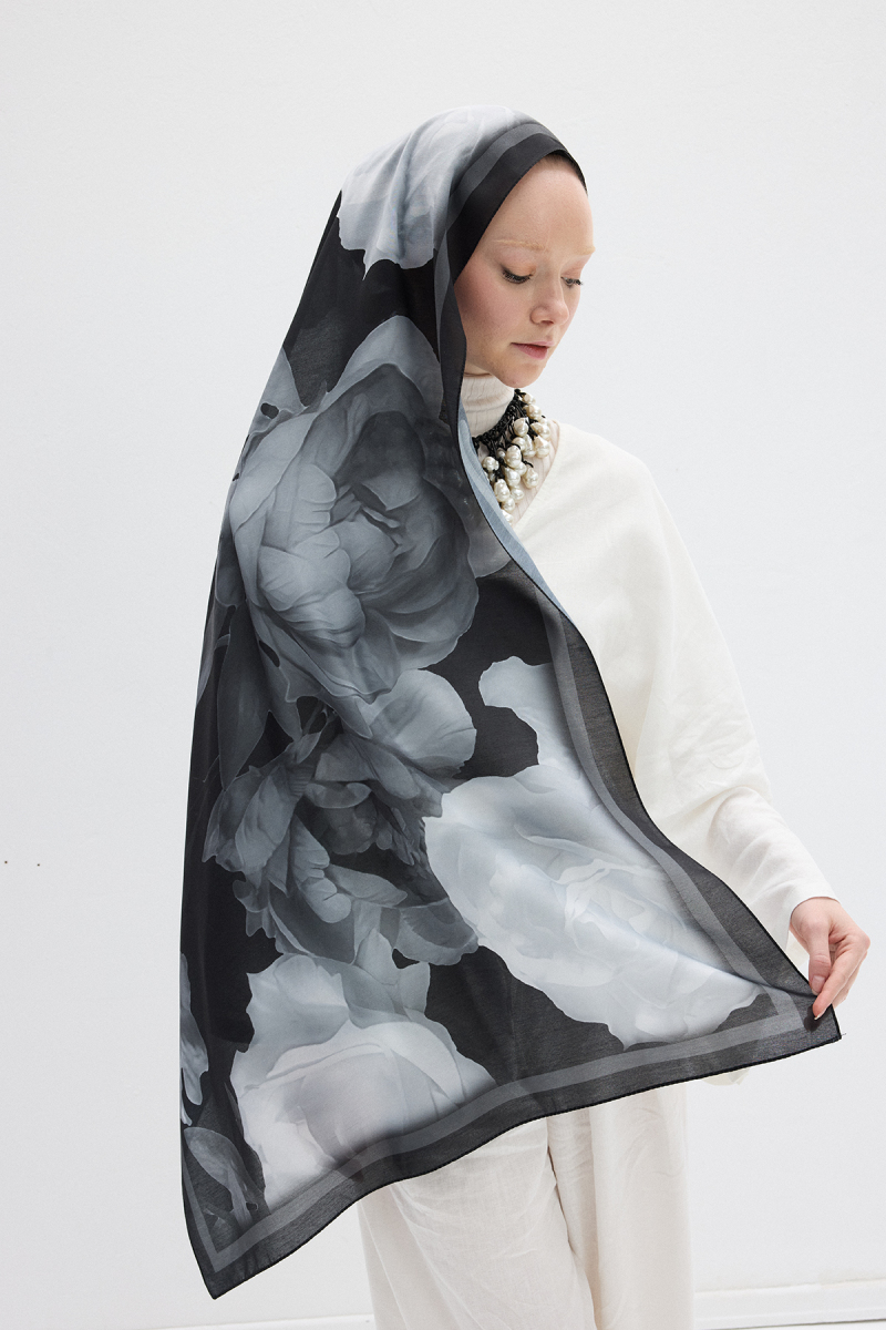 Lotus Desen Soft Şal - Siyah - 2