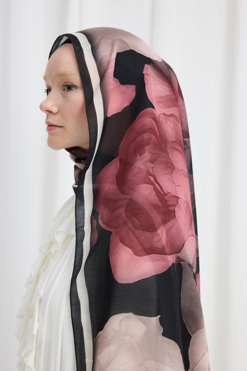 Lotus Desen Soft Şal - Siyah / Pudra - 3