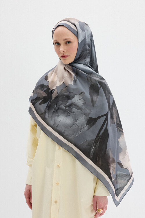 Lotus Desen Soft Şal - Soğuk Gri - Camellia Scarfs