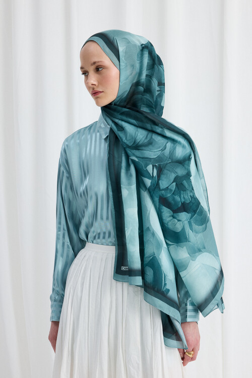 Lotus Desen Soft Şal - Turkuaz - Camellia Scarfs (1)