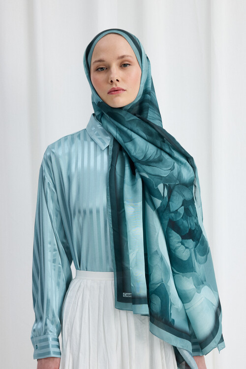 Lotus Desen Soft Şal - Turkuaz - Camellia Scarfs