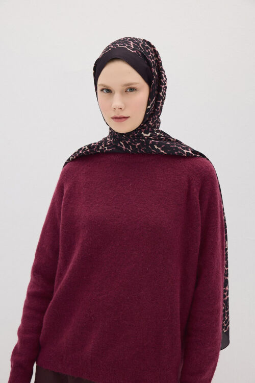 Lumier Leopar Desen - Mürdüm - Camellia Scarfs (1)